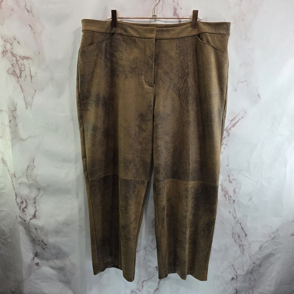 Chicos Pants Womens 3 16 Brown Faux Suede High Rise Wide Leg Crop Barrel Balloon